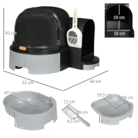PawHut Kattenbak met 2 uitschuifbare bodemladen, 1 schepje, opvangbak voor strooisel, grijs + zwart(m-3)