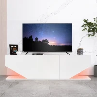 Modern LED TV Unit for Up to 65-inch TV,  Entertainment Cabinet with 3 Cabinets and 2 Open Shelves, 140x30x38.2 cm, White(m-1)