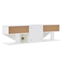Modern LED TV Unit for Up to 65-inch TV,  Entertainment Cabinet with 3 Cabinets and 2 Open Shelves, 140x30x38.2 cm, White(m-9)
