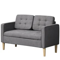 HOMCOM Modern 2 Seater Sofa with Hidden Storage, 117cm Tufted Cotton Couch with Wood Legs, Compact Loveseat for Living Room, Kitchen, Grey(m-10)