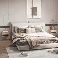 HOMCOM 2 Pieces Bedside Table Wall Mounted Nightstand with Drawer and Shelf for Bedroom, 37 x 32 x 21cm, Natural(m-2)