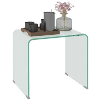 HOMCOM Tavolino in Vetro Temperato Moderno da Salotto con Design Monoblocco, 50x40x45 cm, Trasparente(m-1)