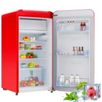 Réfrigérateur Portable à Une Porte avec Mini Congélateur, Capacité Totale de 91 Litres, Consommation Annuelle de 85 kWh, Lumière LED, 48x51x87,5 cm, Rouge(m-5)