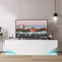 Modern LED TV Unit for Up to 65-inch TV,  Entertainment Cabinet with 3 Cabinets and 2 Open Shelves, 140x30x38.2 cm, White(m-4)