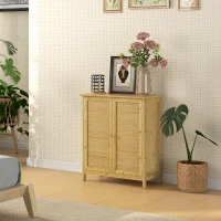 HOMCOM Credenza Stile Boho in Rattan e Bambù con 2 Ante e Mensola Interna, 60x27x67.5cm, Colore Legno(m-2)