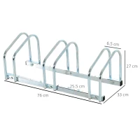 HOMCOM Bike Stand Parking Rack Floor or Wall Mount Bicycle Cycle Storage Locking Stand 76L x 33W x 27H (3 Racks, Silver)(m-3)