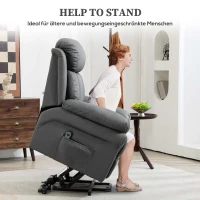 HOMCOM Fotel relaksacyjny z pomocą do wstawania, funkcją leżenia, skóra ekologiczna, do 130 kg, 96x93x105cm, szary(m-4)