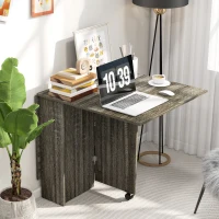 HOMCOM Folding Dining Table, Drop Leaf Table for Small Spaces with 2-tier Shelves, Small Kitchen Table with Rolling Casters, Grey(m-8)