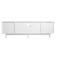 Modern TV Stand with 2 Rattan Doors and 2 Storage Drawers, Cable Management, TV Cabinet for Bedroom, Living Room, 180x40x56 cm, White(m-8)