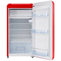 Tragbarer Kühlschrank mit Einzeltür und Mini-Gefrierfach, Gesamtkapazität 91 Liter, Jährlicher Verbrauch 85 kWh, LED-Beleuchtung, 48x51x87,5 cm, Rot.(m-6)
