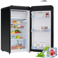 Frigo Portatile Monosportello da 91L con Mini Congelatore e Luce LED, 48x51x87.5 cm, Nero(m-5)