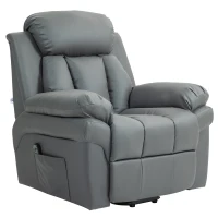 HOMCOM Fotel relaksacyjny z pomocą do wstawania, funkcją leżenia, skóra ekologiczna, do 130 kg, 96x93x105cm, szary(m-1)