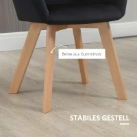 HOMCOM Eetkamerstoelen, 2-delig, modern ontwerp, velourslook, rubberhout, 54x57x80 cm, Zwart(m-6)