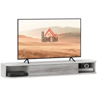 HOMCOM Mobile TV Sospeso in Legno con 2 Ripiani Aperti e Armadietto, 120x26x16 cm, Bianco e Grigio(m-1)
