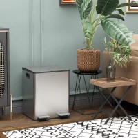 HOMCOM 40L Dual Compartment Stainless Steel Bin, with Deodoriser Holders - Silver Tone(m-10)