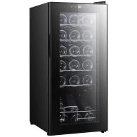 HOMCOM 50L Wine Cooler, 18 Bottles Freestanding Wine Fridge with Glass Door, LED Light, Temperature Control and Digital Touch Screen, Black(m-1)