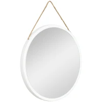 HOMCOM Espelho Decorativo de Parede 30x30cm Espelho Redondo de Metal com Corda de Canhâmo Estilo Moderno Branco(m-8)