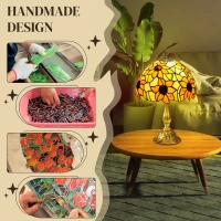 HOMCOM Stained Glass Table Lamp, Handmade Antique Bedside Lamp for Bedroom, Living room, Home, Nightstand, Decorative Night Light, Orange Sunflower(m-4)