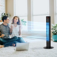 HOMCOM Ventilator Turn cu 4 Moduri și 3 Viteze cu Cronometru 12h, Ventilator de Podea ABS cu Telecomandă, 31,5x31,5x96 cm, Negru(m-10)