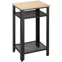 HOMCOM Mesa de Apoio Estilo Industrial com 2 Prateleiras de Grade de Metal e Pés Ajustáveis 45x35x75cm Carvalho e Branco(m-9)