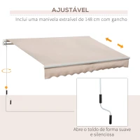 Outsunny Toldo Manual Retrátil 295x200 cm Toldo para Varanda com Manivela de Metal Impermeável e Anti-UV para Jardim Terraço Bege(m-6)