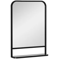 HOMCOM Espelho Decorativo de Parede 70x50cm Espelho Retangular de Metal com Prateleira de Armazenamento Estilo Moderno Preto(m-11)