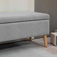 HOMCOM Ławka tapicerowana z przestrzenią do przechowywania, wykończenie w wyglądzie lnu, nogi z drewna kauczukowego, do 220 kg, 110x39x45cm, szara(m-8)
