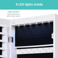 HOMCOM Oglindă pentru Bijuterii cu 6 Lumini LED și Spații de Depozitare, 37x10x120 cm, Alb(m-4)