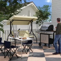 Outsunny Gas Barbecue Grill 3+1 Burner Garden Smoker BBQ Trolley w/ Side Burner Warming Rack Side Shelves Storage Cabinet Piezo Ignition Thermometer Stainless Steel + Metal(m-9)