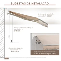 Outsunny Toldo Manual Retrátil 295x200 cm Toldo para Varanda com Manivela de Metal Impermeável e Anti-UV para Jardim Terraço Bege(m-8)