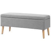 HOMCOM Ławka tapicerowana z przestrzenią do przechowywania, wykończenie w wyglądzie lnu, nogi z drewna kauczukowego, do 220 kg, 110x39x45cm, szara