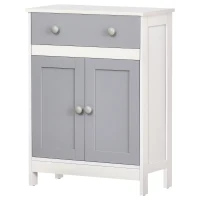 HOMCOM Armário de Sala de Estar com 1 Gaveta 2 Portas e Prateleira Interior Ajustável Móvel Auxiliar de Armazenamento Multiuso para Casa de Banho Cozinha Sala de Jantar 60x30x80cm Branco e Cinza(m-9)