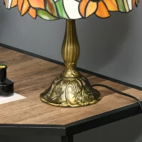 HOMCOM Stained Glass Table Lamp, Handmade Antique Bedside Lamp for Bedroom, Living room, Home, Nightstand, Decorative Night Light, Orange Sunflower(m-8)