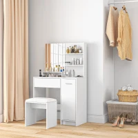 HOMCOM Dressing Table with Mirror and Stool, Vanity Table, Modern Makeup Desk with Drawer, Storage Cabinet and Adjustable Shelf for Bedroom, White(m-9)