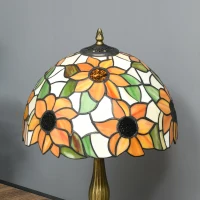 HOMCOM Stained Glass Table Lamp, Handmade Antique Bedside Lamp for Bedroom, Living room, Home, Nightstand, Decorative Night Light, Orange Sunflower(m-6)