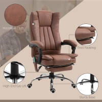 Vinsetto Office Chair with Massage and Heat, Microfibre Reclining Computer Desk Chair with Footrest and Adjustable Height, Swivel Wheels for Home Office, Brown(m-7)