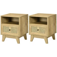 HOMCOM Lot de 2 tables de chevet  table de nuit avec tiroir porte cannage et niche vintage 45 x 39 x 56,5 cm(m-1)
