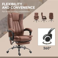 Vinsetto Office Chair with Massage and Heat, Microfibre Reclining Computer Desk Chair with Footrest and Adjustable Height, Swivel Wheels for Home Office, Brown(m-5)