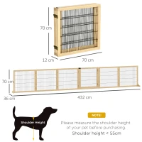 PawHut Wooden Pet Gate, Freestanding Dog Safety Barrier with Two Support Feet - Natural Tone(m-3)