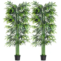 Outsunny Lot de 2 Bambous Artificiel XXL 1,80H m arbre artificiel 1105 Feuilles denses réalistes Pot Inclus Noir Vert(m-9)