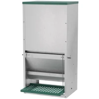 PawHut Comedero para Aves de Corral de 24L de Capacidad Comedero para Gallinas con Apertura Abrible Automática y Pedal Resistente Agua 33,5x38,5x66 cm Plateado y Verde(m-9)