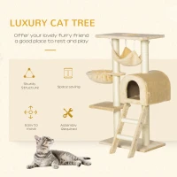 PawHut Cat Tree Tower for Indoor Cats Kitten Activity Centre Scratching Post w/ Hammock House Basket Ladder - Beige(m-4)
