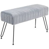 HOMCOM Ławka, Pikowane Siedzisko, Okładka z Sztucznego Futra, Metalowe Nogi, do 120 kg, 82x30x47 cm, Szary/Czarny(m-1)