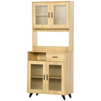 HOMCOM Aparador Alacena de Cocina Mueble Auxiliar con Puertas de Vidrio para Comedor Salón 80x40x184,5 cm Natural(m-10)