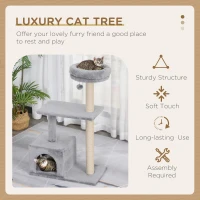 PawHut 96cm Cat Tree for Indoor Cats Condo Sisal Scratching Post Cat Tower Kitten Play House Dangling Ball Activity Center Furniture Grey(m-4)