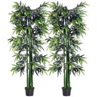 Outsunny Lot de 2 Bambous Artificiel XXL 1,80H m arbre artificiel 1105 Feuilles denses réalistes Pot Inclus Noir Vert