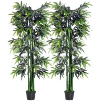 Outsunny Lot de 2 Bambous Artificiel XXL 1,80H m arbre artificiel 1105 Feuilles denses réalistes Pot Inclus Noir Vert(m-1)