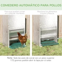 PawHut Comedero para Aves de Corral de 24L de Capacidad Comedero para Gallinas con Apertura Abrible Automática y Pedal Resistente Agua 33,5x38,5x66 cm Plateado y Verde(m-5)