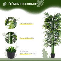 Outsunny Lot de 2 Bambous Artificiel XXL 1,80H m arbre artificiel 1105 Feuilles denses réalistes Pot Inclus Noir Vert(m-5)
