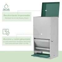 PawHut Comedero para Aves de Corral de 24L de Capacidad Comedero para Gallinas con Apertura Abrible Automática y Pedal Resistente Agua 33,5x38,5x66 cm Plateado y Verde(m-6)
